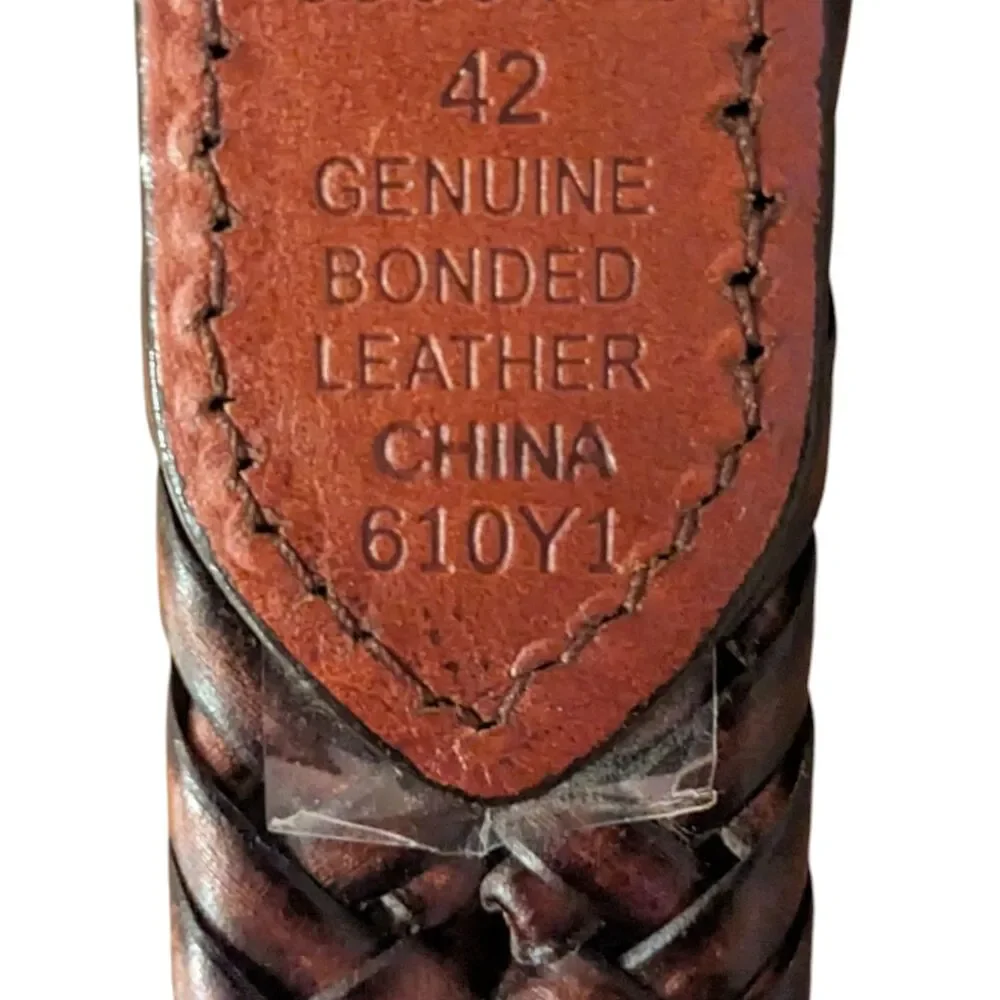 Nike Men's Braided Leather Belt Size 42 Brown Woven Bonded Silver Buckle Casual